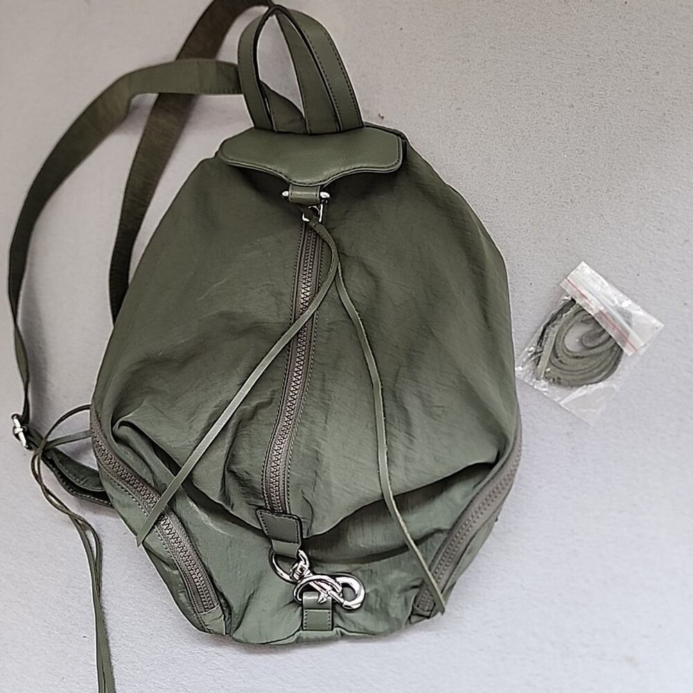 Rebecca Minkoff Julian Backpack Olive Green Nylon Utility Bag Silver Hardware - Picture 3 of 16